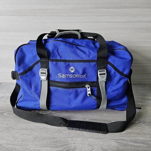 SAMSONITE Blue Carry On Weekend Duffle Bag Luggage Gym Strap w/Shoe Storage - Picture 14 of 14